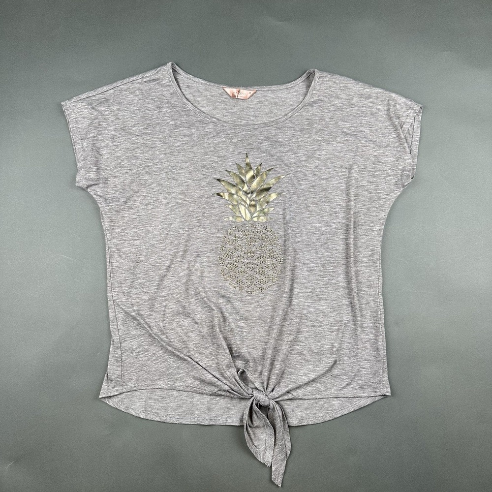 SJS Women's Gray Top Short‎ Size Medium Short Sleeve Pineapple Design